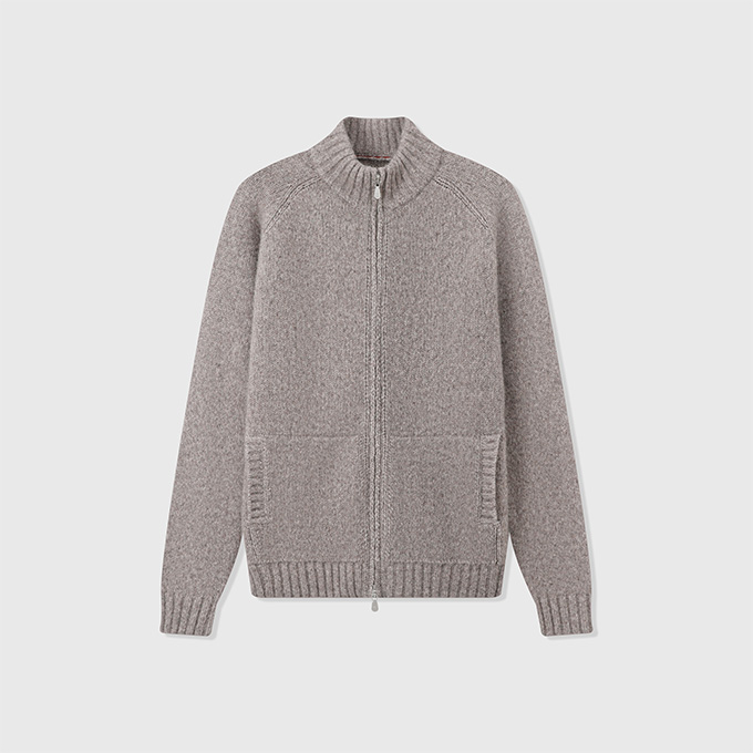 brunello cucinelli wool cotton blend stand collar full zip chunky knit cardigan